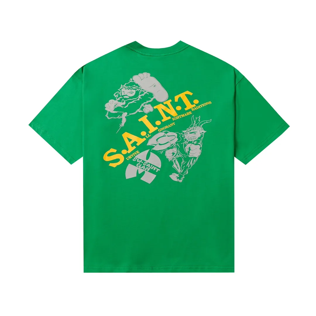Saint Michael series retro trendy round neck short sleeves Model number: 3176P116 Color: green Size: S M L XL